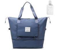 Lightweight Foldable Gym & Travel Duffel - Women's Overnight / Weekend Bag with Wet / Dry Separation - Large Cabin Bag - Blue