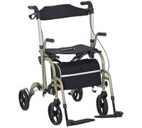 Lightweight Foldable Rollator Walker Wheelchair Combo with Brakes, Under-Seat Bag & Adjustable Features for Seniors & Adults (Black)
