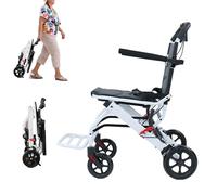 Lightweight Foldable Transport Wheelchair, Portable Transit Travel Chair for Adults, with Adjustable Safety Strap Carbon Steel Frame PU Wheels,Trolleys for Elderly Aircraft Travel, Smooth Rid