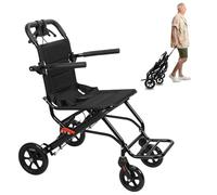 Lightweight Foldable Wheelchair for Adults, Transport Chair Narrow Doorways with Support up to 220lbs, Hand Push and Safety Belt (with Pull Rod)