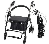 Lightweight Folding 6 Wheels Rollator Walker with Padded Seat for Seniors,Lockable Brakes,Removable Back Support,Height Adjustable Handles,Carry Bag,Walking Frame,Walking Aids for The Elderly,Black