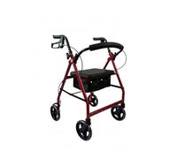 Lightweight Folding Aluminium Four Wheel Rollator with Padded Seat & Backrest Red - Delivered Assembled, Only Need to Slot in The Handles.