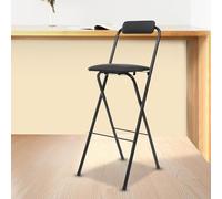 Lightweight Folding Bar Stool with BackrestExtra Wide Seat for Kitchen Island Restaurant CafePortable Black Chair (65cm)