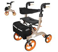 Lightweight Folding Carry Electric Wheelchair, Automatic Wheelchair Motorized Foldable Power Rollator Walker, Dual Brakes, Suitable for Elderly and Disabled(Champagnecolor)