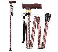 Lightweight Folding Extenable Walking Stick Cane Decor Engraved Pattern Brown