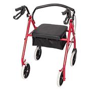 Lightweight Folding Four Wheel Rollator, Mobility Walker with Padded Seat, Steel Walker with Wheels,Carry Bag and Lockable Brakes, Mobility Aid for Elderly, Disabled, Injured (Red)