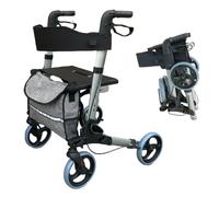 Lightweight Folding Four Wheel Rollator | Weighs only 7.78kg | Rollator Walker with Seat | Indoor & Outdoor | Adjustable Height | Mobility Walker | Mobility Aids | Walking Frame | Walking Aids