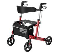 Lightweight Folding Rollator, Heavy Duty Mobility Walker with 4 Wheels and Storage Bag, Wheeled Walkers Frame Easy Folded, Hand Brake, 300LBS Weight Capacity 7 Levels Adjustable Heights (Red)