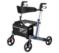 Lightweight Folding Rollator, Heavy Duty Mobility Walker with 4 Wheels and Storage Bag, Wheeled Walkers Frame Easy Folded, Hand Brake, 300LBS Weight Capacity 7 Levels Adjustable Heights (Blue)