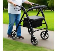 Gr8 Home Lightweight Folding Rollator Walker Adjustable Height Zimmer Frame with Seat Foldable Mobility 4 Wheeled Walking Elderly Disability Aid with Detachable Padded Backrest