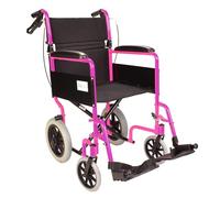 Lightweight Folding Transit Travel Wheelchair with Brakes - only 11kg - Pink