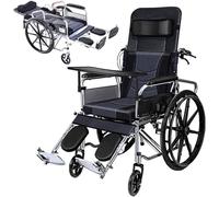 Lightweight Folding Transport Wheelchair, High Back Reclining Self Propelled Wheelchair, Adjustable Leg and footrests,Seat Mobility Device for Bariatric and Disabled Users