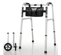 Lightweight Folding Walker for Seniors - 8-Level Height Adjustable Walker with Small Storage Bag, Elderly Walkers with Removable Wheels,Portable Walkers for Senior, 2 Wheels with Bearings, Silver
