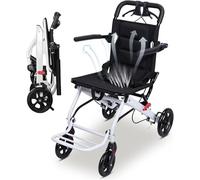 Lightweight Folding Wheelchair for Adults 8.2kg Carbon Steel Frame, Portable Compact Transit Wheelchair with PU Wheels & Adjustable Safety Strap (White)
