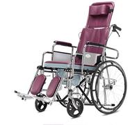 Lightweight Folding Wheelchair, Full-Lying Reclining Self-Propelled with Swing-Away Footrests, Brakes & Waterproof Commode