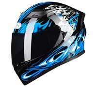 Lightweight Full Face Motorcycle Street Bike Helmet with Clear/Tinted Sun Visor Unisex Adult Comfortable Motorbike Moped Helmet for Youth Men and Women, DOT/ECE Approved,Blue B,XXL