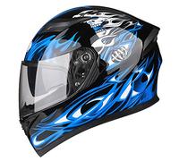 Lightweight Full Face Motorcycle Street Bike Helmet with Clear/Tinted Sun Visor Unisex Adult Comfortable Motorbike Moped Helmet for Youth Men and Women, DOT/ECE Approved,Blue A,M