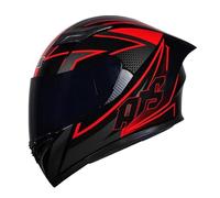 Lightweight Full Face Motorcycle Street Bike Helmet with Clear/Tinted Sun Visor Unisex Adult Comfortable Motorbike Moped Helmet for Youth Men And Women, DOT/ECE Approved,Black Red B,L