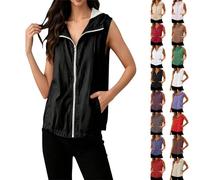 Lightweight Gilets for Women UK UPF 50+ Casual Loose Full-Zip Sleeveless Jackets with Pockets Summer Fishing Running Hiking Outerwear Outdoor Sports Tops Hoodie Waistcoat Hooded Vest,Black,XL