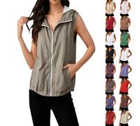 Lightweight Gilets for Women UK UPF 50+ Casual Loose Full-Zip Sleeveless Jackets with Pockets Summer Fishing Running Hiking Outerwear Outdoor Sports Tops Hoodie Waistcoat Hooded Vest,Grey,XXL