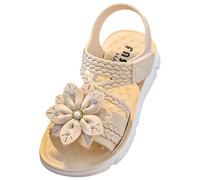 Lightweight Girls Sandals with Soft and Comfortable Sole and Floral Decoration with Tear, Girl Beach Sandals, Girl Sandal Suitable for Casual Daily Play and School, beige, 32 EU