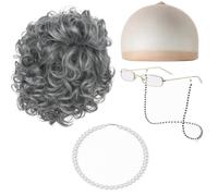 Lightweight Granny Hairpiece Set, Deep Gray Short Curly Five-piece Set