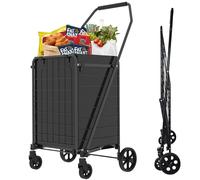 Lightweight Grocery Cart with Double Basket & Shelf, 360° Swivel Wheels - Ideal Trolley for Seniors, Laundry Transport, Shopping, Gifts & Luggage