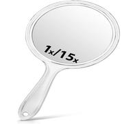 Lightweight Hand Mirror, Acrylic Handheld Mirror Rounded Shape Mirror, Minimalist Design Handheld Mirror with Handle, 1X 2X Magnification Double Sided