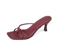 Lightweight High Heel Slide Sandals Narrow Straps, Square Toe, Elegant Everyday Comfort, Non Slip Sole #D Red