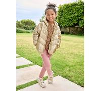 Lightweight hooded puffer jacket with a shimmer effect for girls gold