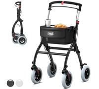 Lightweight Indoor Rollator for Home, Foldable Walking Frame with Wheels for Senior Aluminium Walker, Rollators with Quiet Tires for Seniors, Foldable Tray with UKCA (Black)