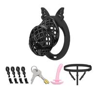 Lightweight Invisible Male Chastity Cage Device Elastic Strap & Urethral Sound Plug Inverted Design Men's Bondage Chastity Lock Sex Toys with 4 Silicone Rings（Black,M）