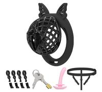 Lightweight Invisible Male Chastity Cage Device Elastic Strap & Urethral Sound Plug Inverted Design Men's Bondage Chastity Lock Sex Toys with 4 Silicone Rings（Black,S）
