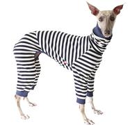 Lightweight Italian Greyhound Jumper,Turtleneck Whippet Four-Legs Cotton Stripe Pajamas Soft Dog Onesie Loungewear Dogs Jumpsuit (Navy Blue, M)