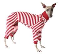 Lightweight Italian Greyhound Jumper,Turtleneck Whippet Four-Legs Cotton Stripe Pajamas Soft Dog Onesie Loungewear Dogs Jumpsuit (Red, XL)