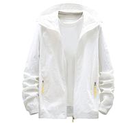 Lightweight Jackets for Men UK Plus Size Ice Silk Hooded Cardigan Loose Fit Long Sleeve Zip Up Thin Coats with Pockets Mens Casual Solid Color Spring Autumn Outerwear White