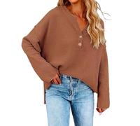 Lightweight Jumpers for Women UK Ladies Long Sleeve V Neck Button Knitted Autumn Pullover Sweater Casual Pullover Ladies V Neck Jumpers Deals Festival Essentials Black Boho Christmas Women's Sweater