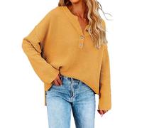 Lightweight Jumpers for Women UK Ladies Long Sleeve V Neck Button Knitted Autumn Pullover Sweater Casual Pullover Ladies V Neck Jumpers Deals Festival Essentials Black Boho Christmas Women's Sweater
