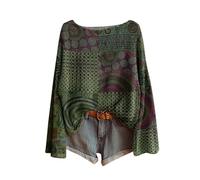 Lightweight Jumpers for Women Uk Ladies Vintage Boho Floral Crochet Sweater Oversized Boat Neck Long Sleeve Pullover Tops Lightweight Ribbed Knit Bohemia Blouse Green Style#3 Hippy Tops for Women Uk L