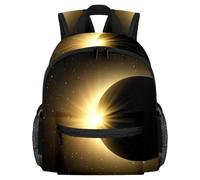 Lightweight Kids Backpack Kindergarten School Bag Child Rucksack Daypack for 3-8 Years Old Black Space Sky Background with Solar Eclipse