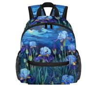 Lightweight Kids Backpack Kindergarten School Bag Child Rucksack Daypack for 3-8 Years Old Blue Irises in Blue Night