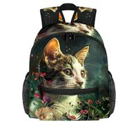 Lightweight Kids Backpack Kindergarten School Bag Child Rucksack Daypack for 3-8 Years Old Cat Flowers Night