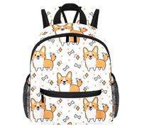 Lightweight Kids Backpack Kindergarten School Bag Child Rucksack Daypack for 3-8 Years Old Cute Corgi Dog Bones Pattern