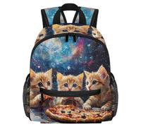 Lightweight Kids Backpack Kindergarten School Bag Child Rucksack Daypack for 3-8 Years Old Cute Kittens Eat Pizza in Galaxy