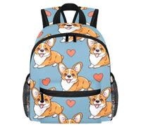 Lightweight Kids Backpack Kindergarten School Bag Child Rucksack Daypack for 3-8 Years Old Dog Corgis and Love Hearts Pattern