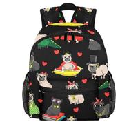 Lightweight Kids Backpack Kindergarten School Bag Child Rucksack Daypack for 3-8 Years Old Funny King Pug Puppy Dog Crown Heart