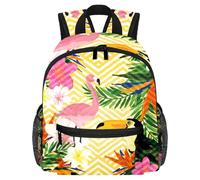 Lightweight Kids Backpack Kindergarten School Bag Child Rucksack Daypack for 3-8 Years Old Golden Waves Flamingo Tropical Floral Plants