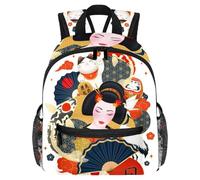 Lightweight Kids Backpack Kindergarten School Bag Child Rucksack Daypack for 3-8 Years Old Japanese Geisha Colorful Carps Lucky Cat
