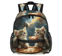 Lightweight Kids Backpack Kindergarten School Bag Child Rucksack Daypack for 3-8 Years Old Kittens Eat Pizza in Galaxy