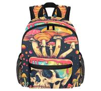 Lightweight Kids Backpack Kindergarten School Bag Child Rucksack Daypack for 3-8 Years Old Mystical Skull Mushrooms